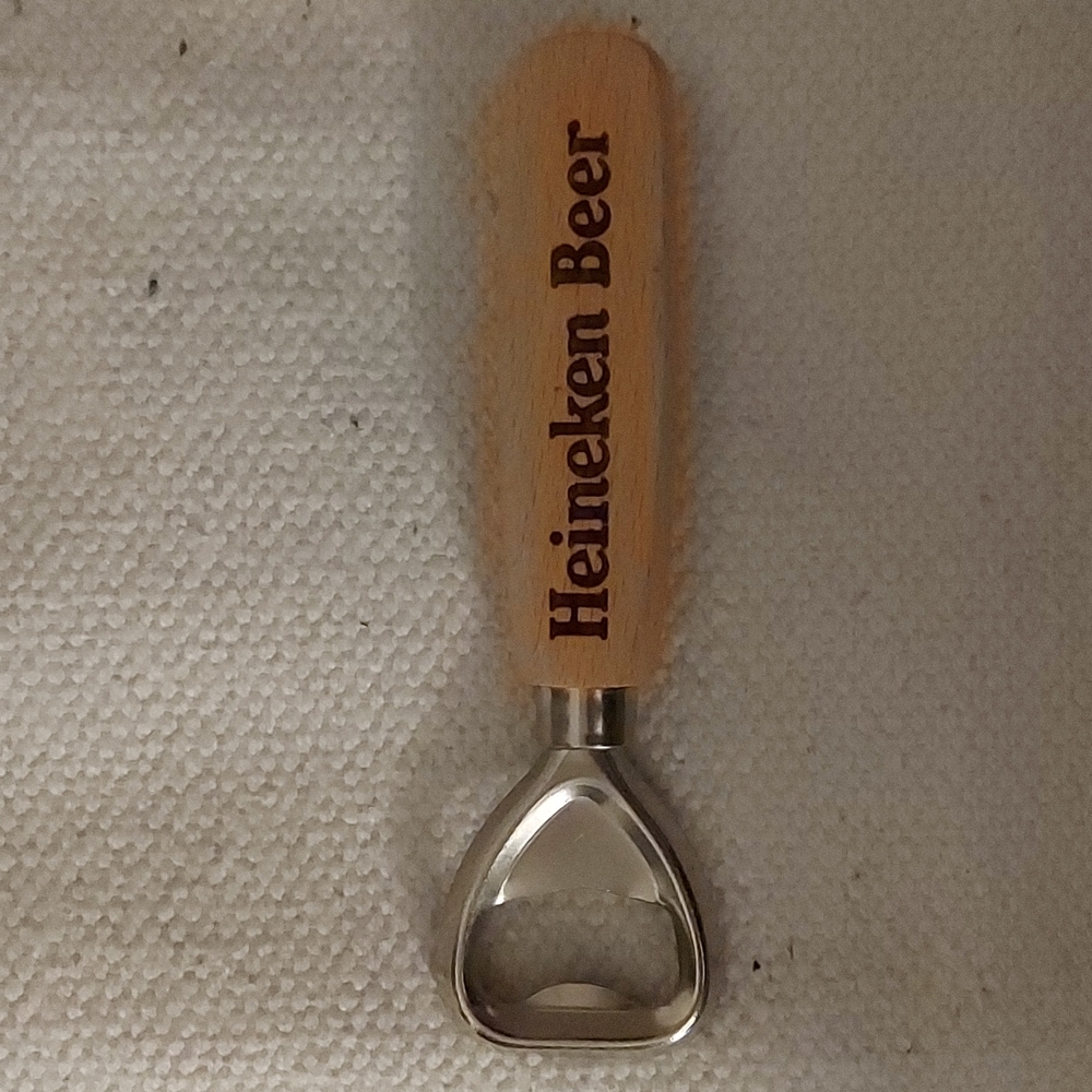 Vintage Heineken Beer Bottle Opener with Wooden Base